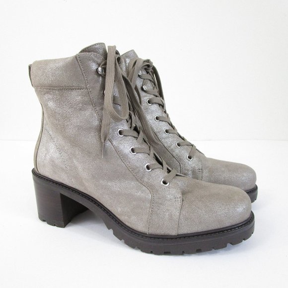 SOLDVince Camuto Gaviana Silver Metallic Leather Lace Up Combat Ankle Boots 9.5